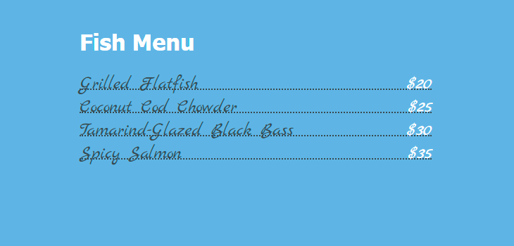 CSS list restaurant menu